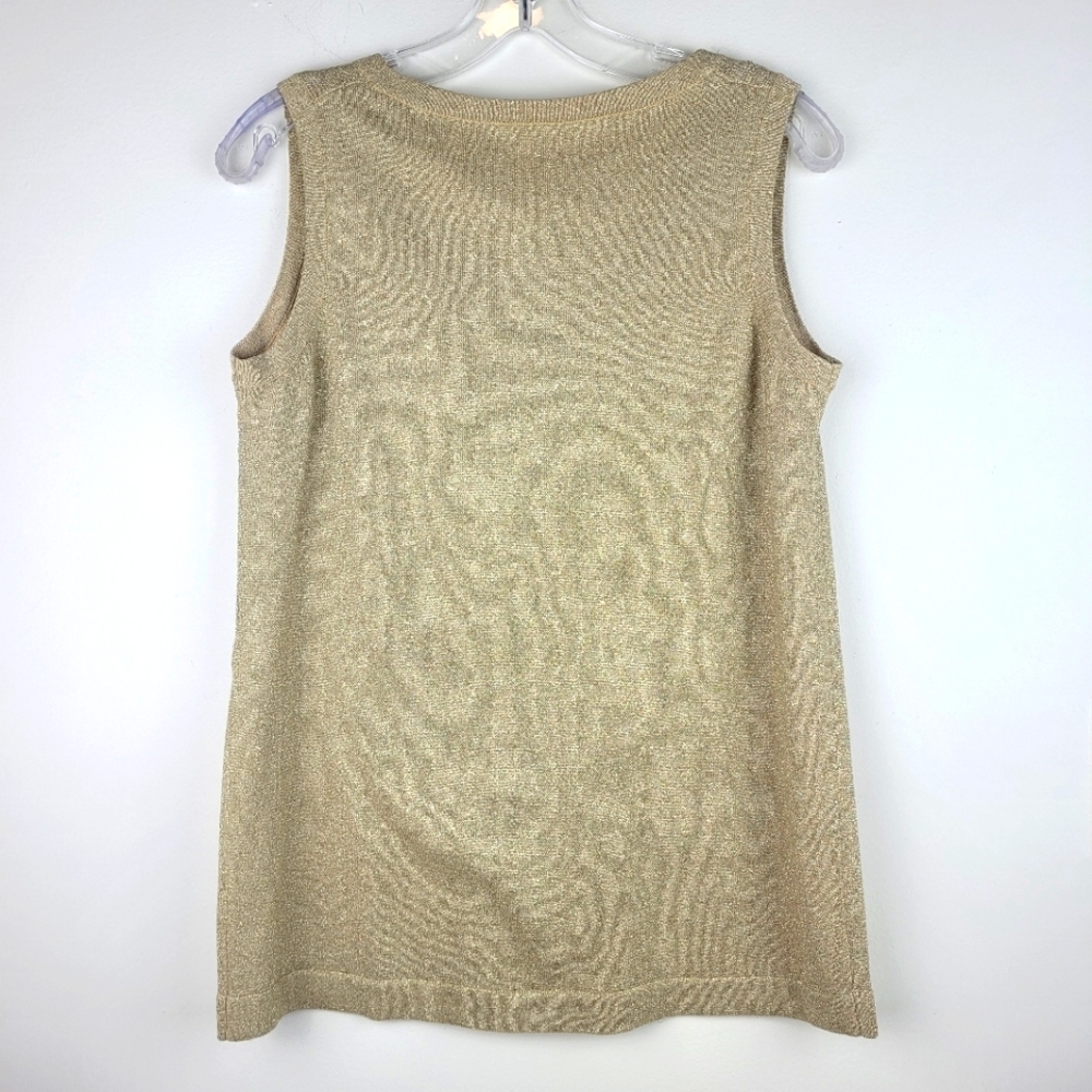 Women's metallic gold knit sweater sleeveless tank top classic fancy glam M/L - Picture 3 of 8